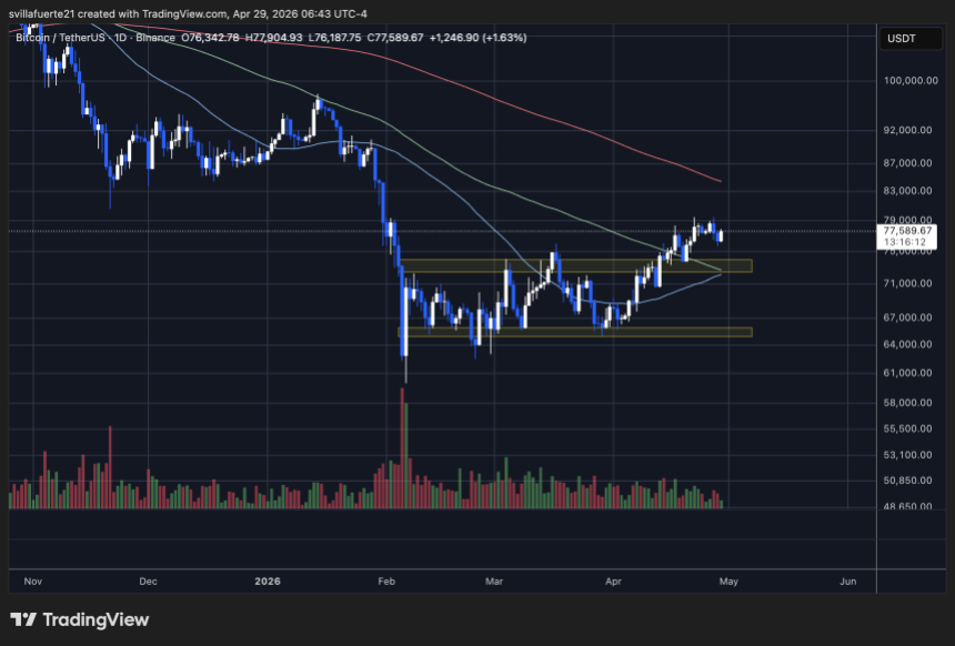 BTC menguji level resistensi kunci | Sumber: Grafik BTCUSDT di TradingView